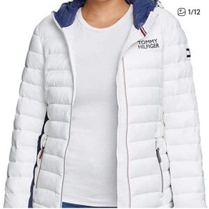 Tommy Hilfiger Women's White and Blue Puffer Jacket